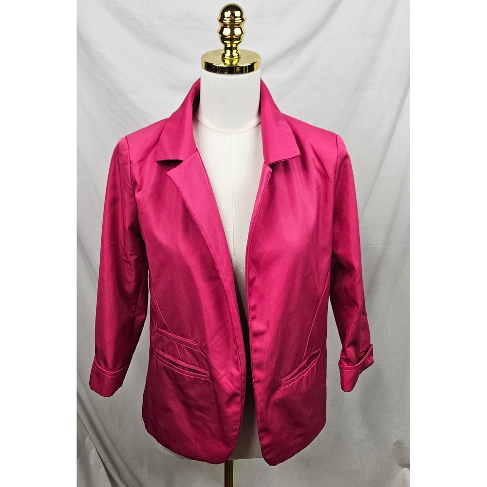 Beninos Womens Magenta Pink Open Front Blazer Jacket 3/4 Sleeve Size M